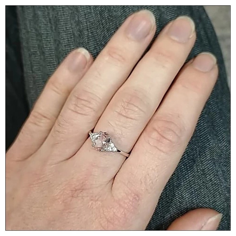 SOLID Sterling Silver Oval Faceted Morganite Ring - Picture 3 of 6